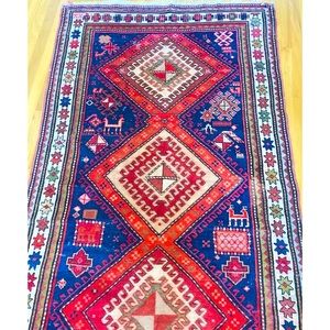 Turkish rug vintage rug authentic wool rug hand made vintage rug red blue design